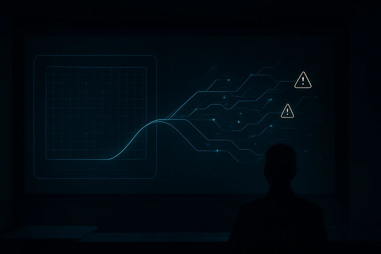Visualisation éditoriale de l’écart entre les evals d’agents IA et leur comportement en production