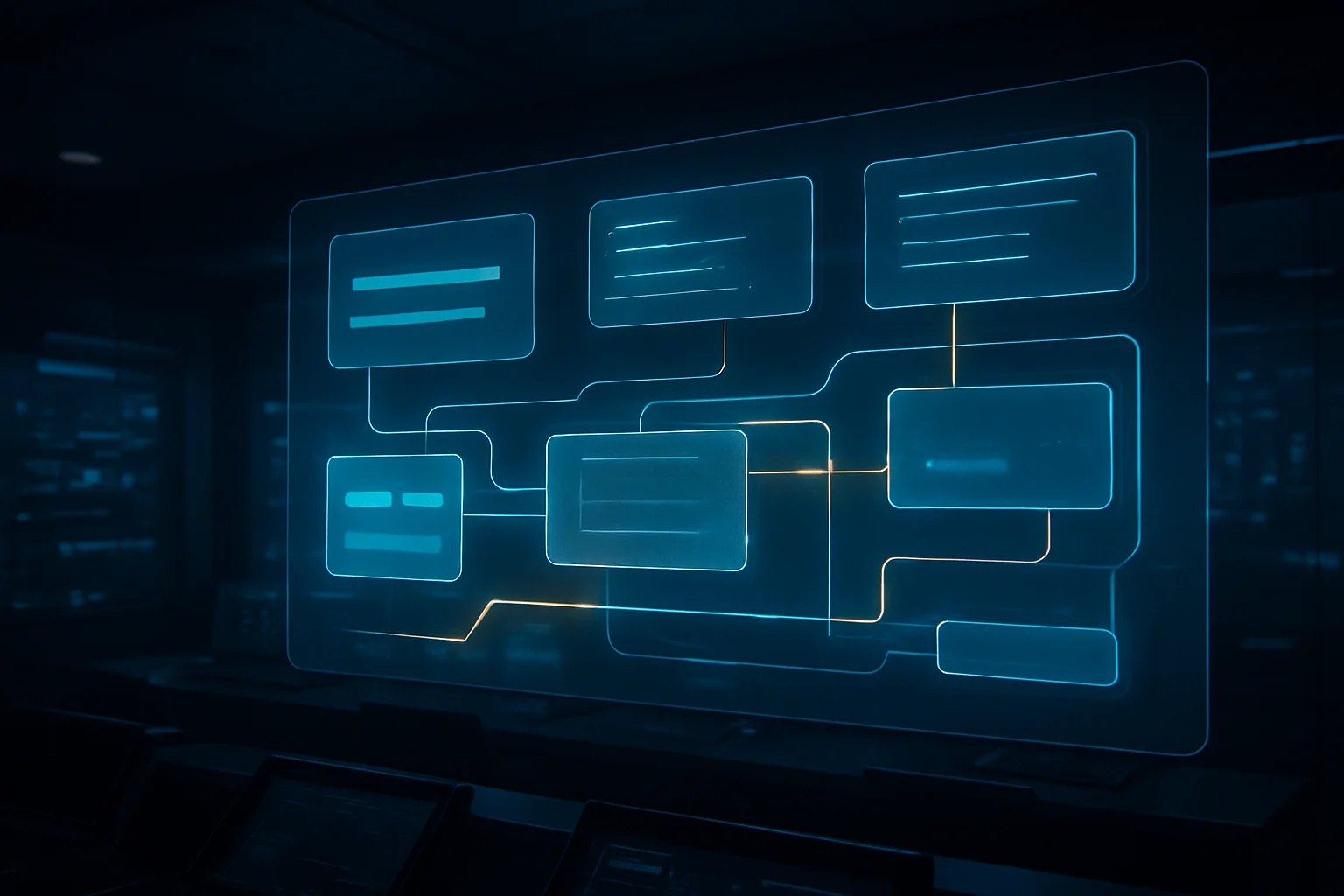 Interface abstraite séparant les usages d’intelligence artificielle soumis à des contrôles de transparence dans un environnement business bleu nuit