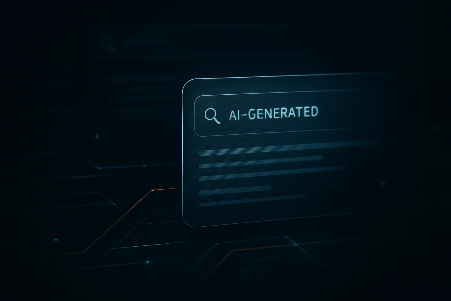 Interface de recherche abstraite montrant une réponse générée par IA devant des résultats organiques, illustrant le risque de baisse des clics SEO en France.