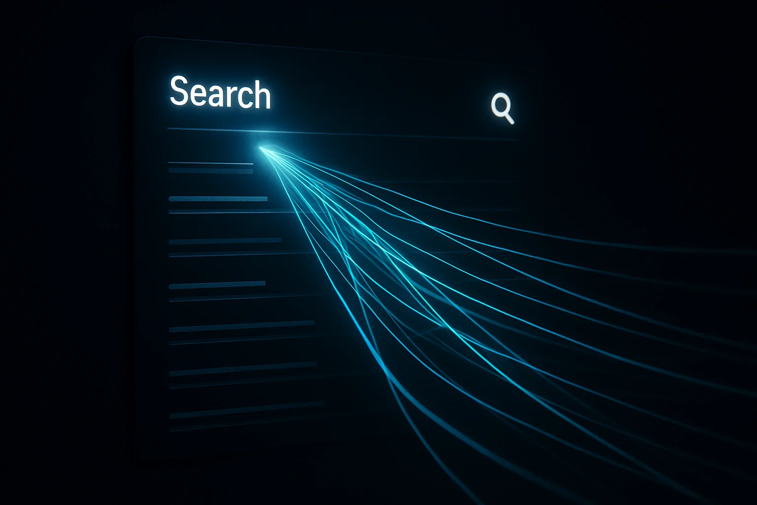 Interface abstraite de recherche où une réponse IA absorbe une partie des clics vers des résultats SEO evergreen
