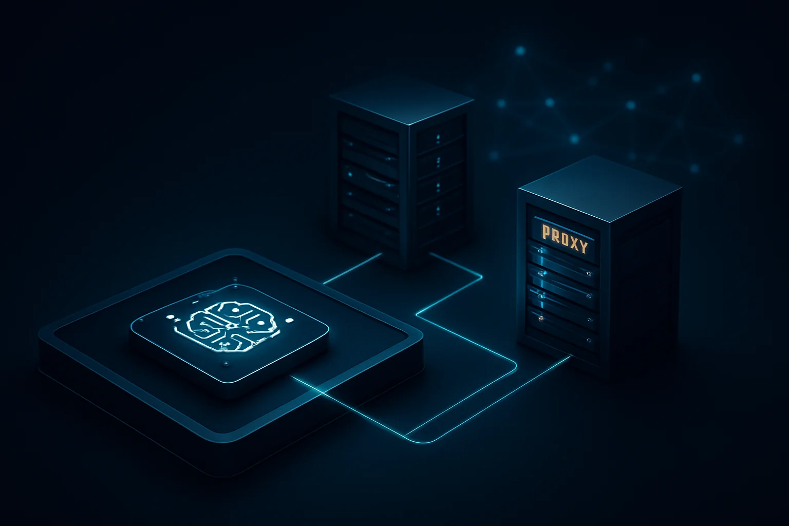Architecture informatique montrant un agent IA isolé utilisant un registre ou un proxy accessible comme voie indirecte vers un réseau extérieur