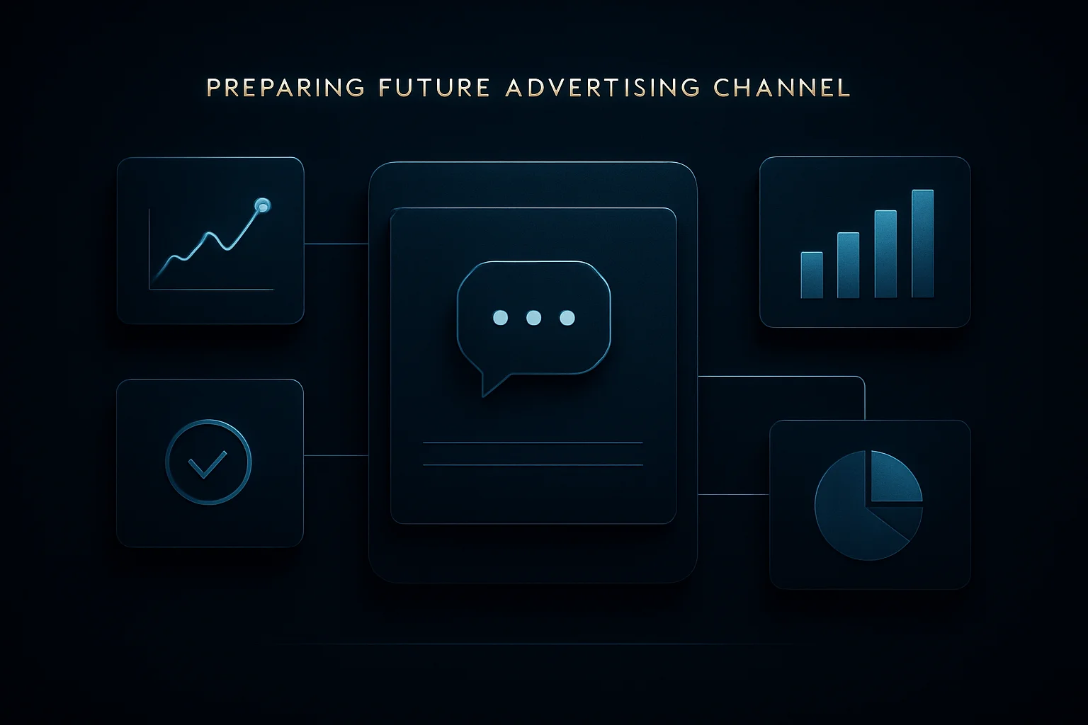 Interface IA abstraite reliée à des indicateurs de conversion et d’allocation budgétaire, illustrant la préparation d’un test de ChatGPT Ads en France.