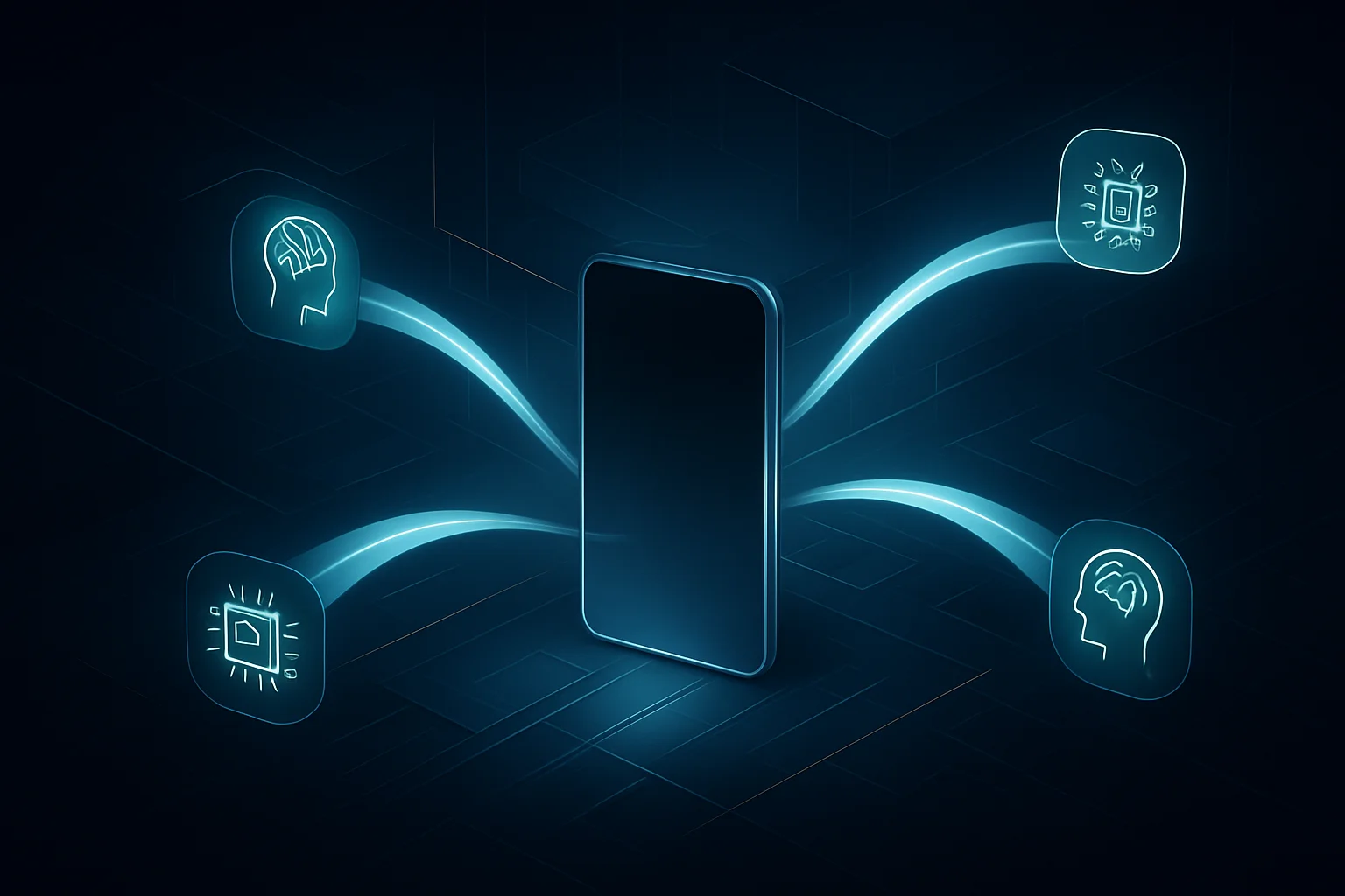 Écosystème mobile abstrait s’ouvrant à plusieurs flux d’assistants IA, symbolisant de nouveaux points d’entrée sur Android en Europe.