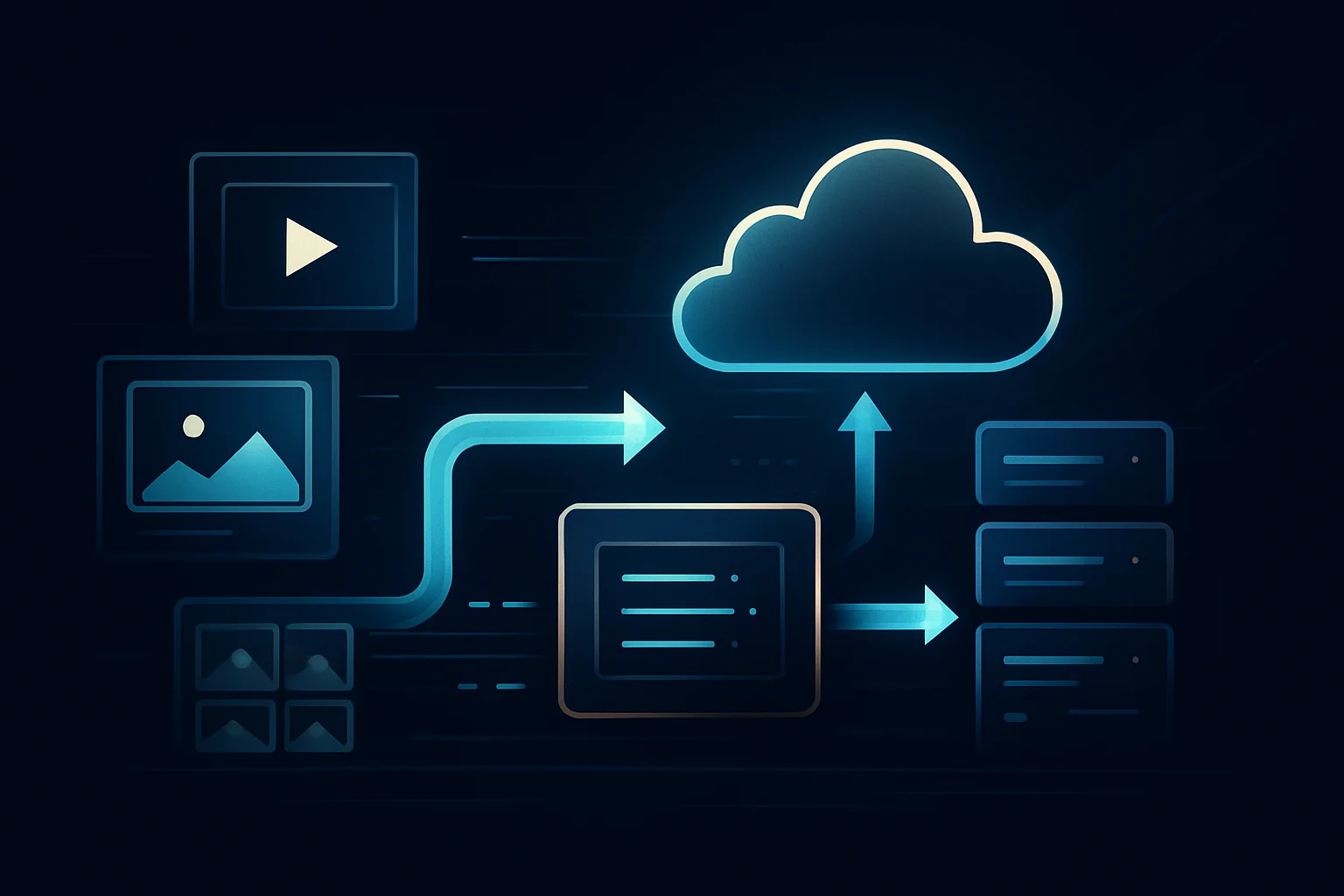 Illustration d'un workflow automatisé de génération d'images et de vidéos optimisé pour la vitesse et les coûts dans un environnement technologique professionnel.