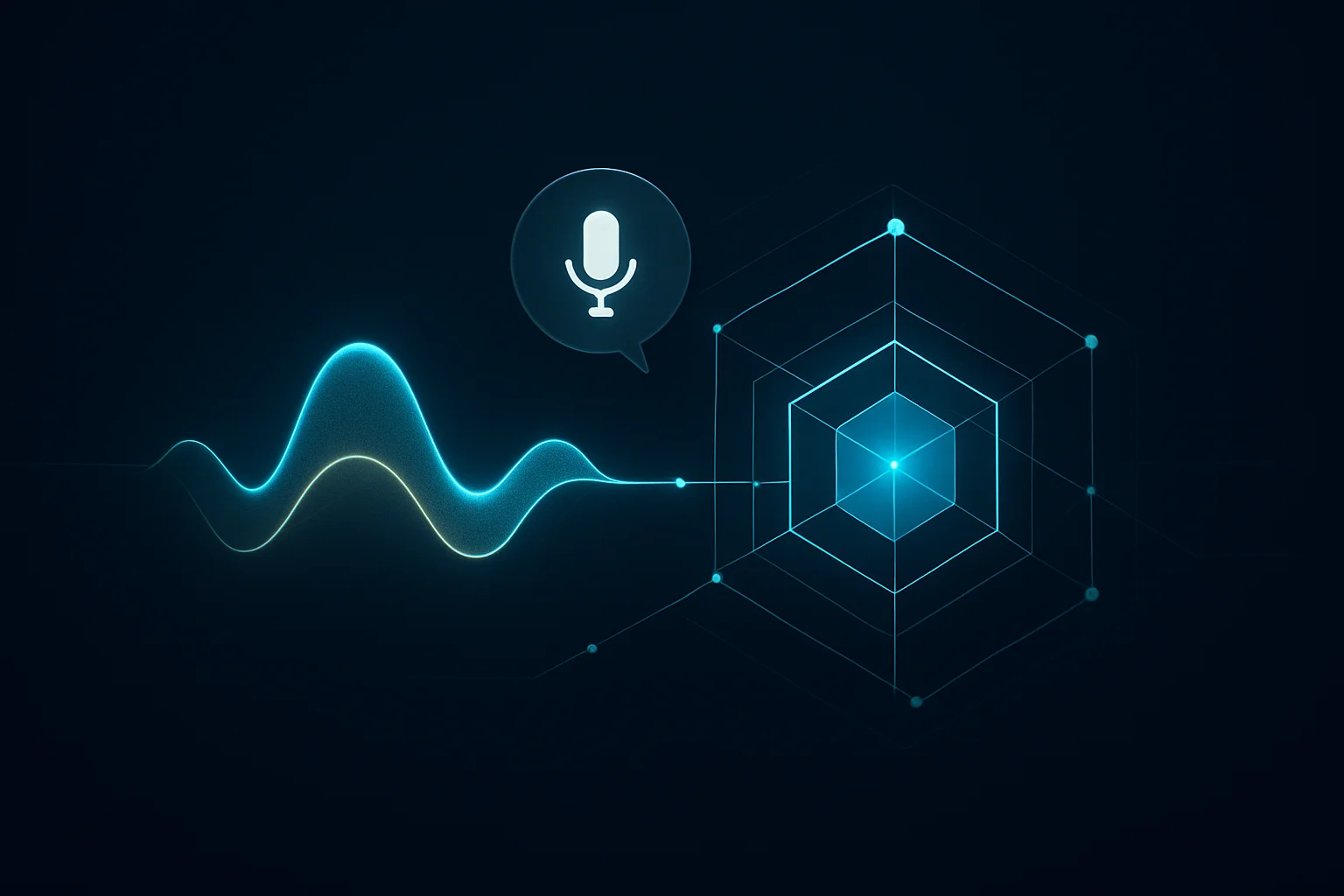 Illustration abstraite montrant une architecture d'interface vocale séparant la conversation en temps réel du raisonnement pour des agents conversationnels professionnels.