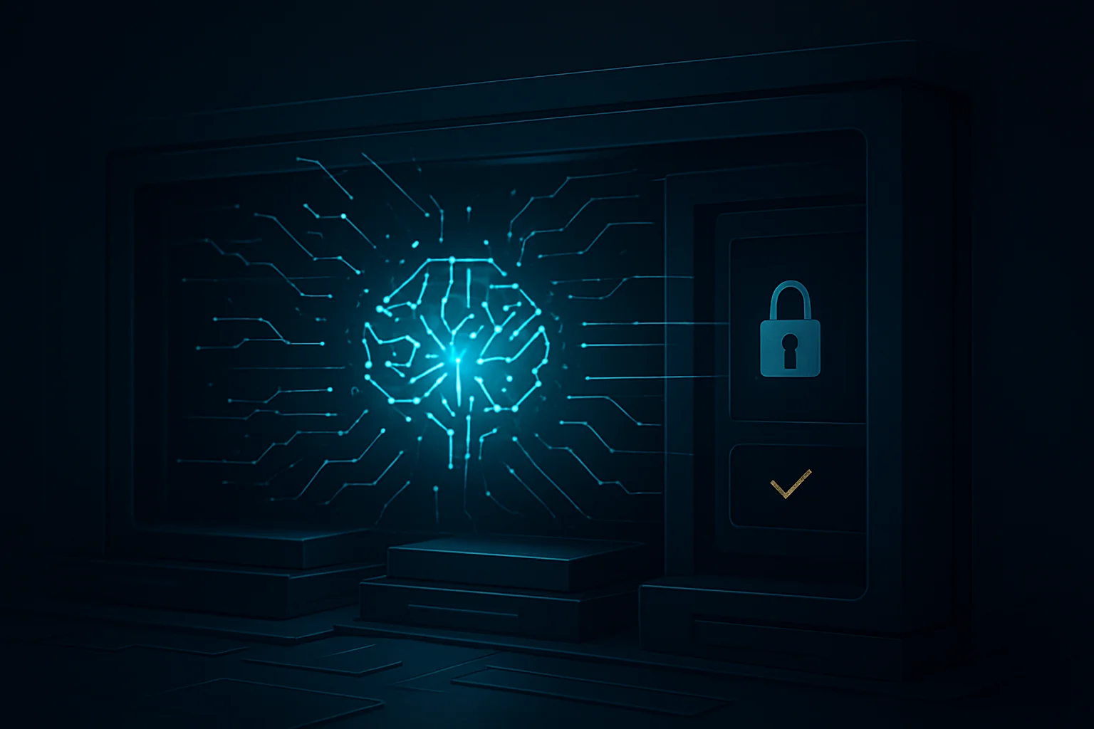 Architecture de sécurité IA illustrant des garde-fous indépendants autour d’un modèle soumis à des tentatives automatisées de jailbreak