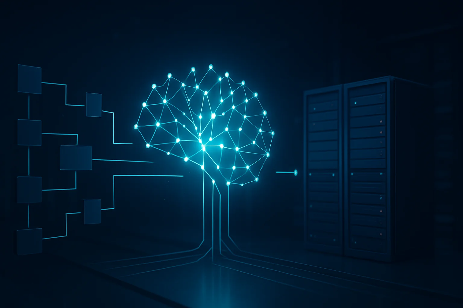 Architecture d’intelligence artificielle ouverte face à une infrastructure propriétaire dans un data center, symbolisant le choix entre contrôle, performance et coût.