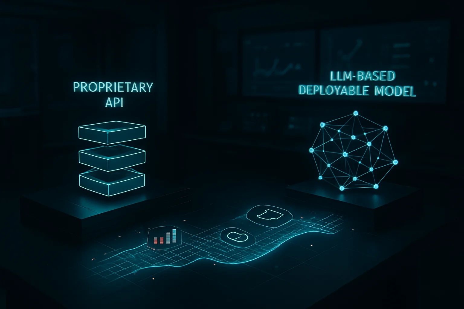 Deux architectures d’IA comparées dans un environnement de test, symbolisant l’arbitrage entre API propriétaires et LLM chinois open weight.