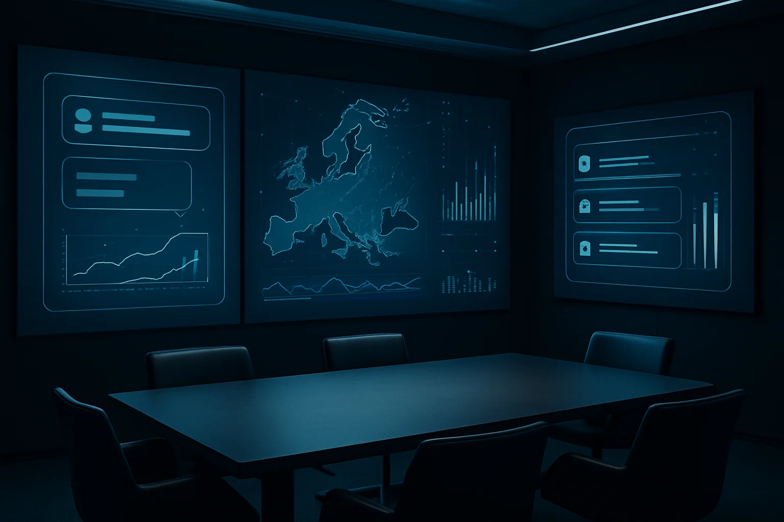 Illustration éditoriale d’un environnement business montrant une interface conversationnelle stylisée et une carte de l’Europe, symbolisant la préparation d’un futur canal publicitaire autour de ChatGPT.