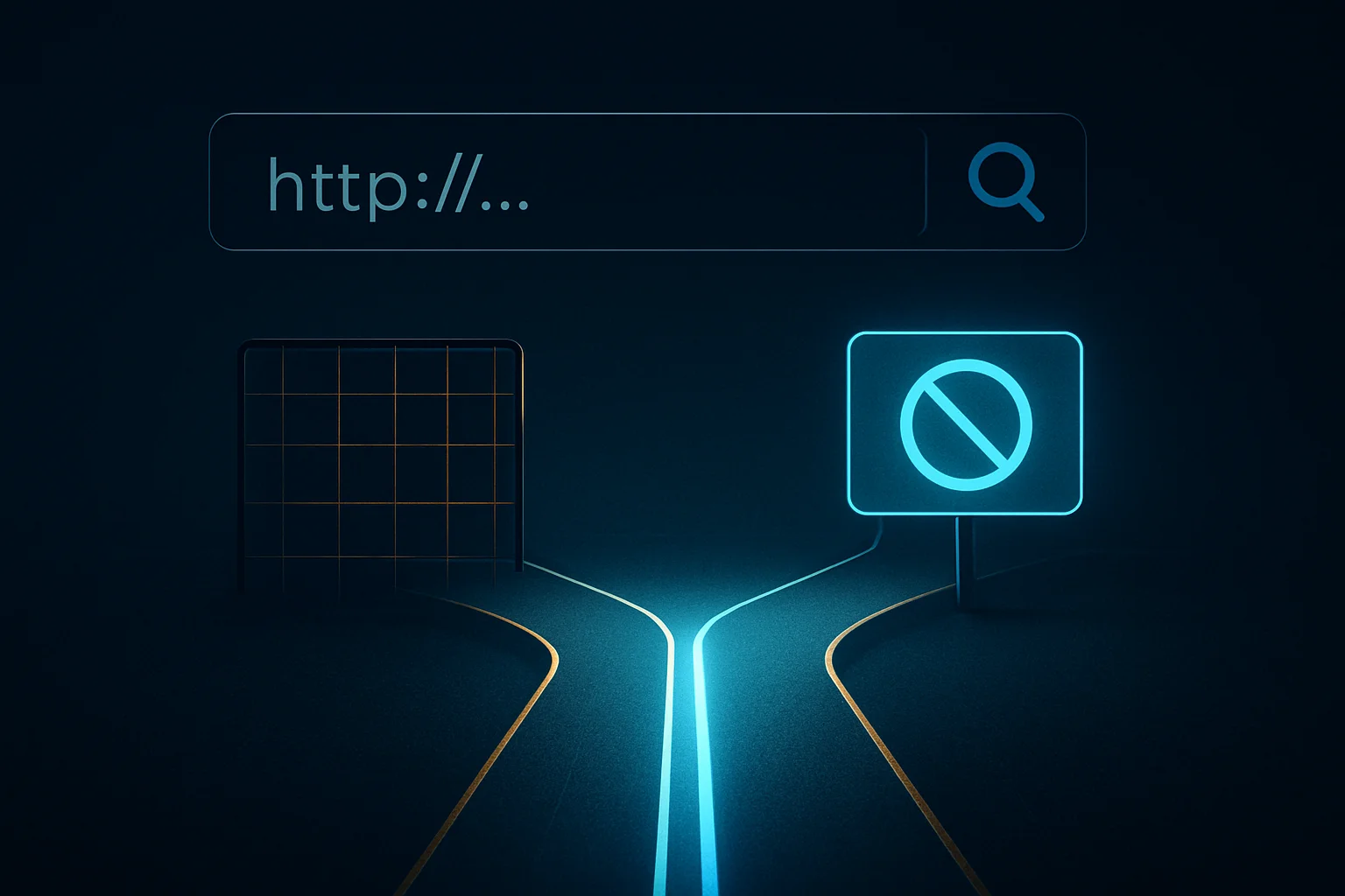 Passerelle numérique illustrant la tension entre blocage du crawl par robots.txt et directive noindex pour une URL sensible