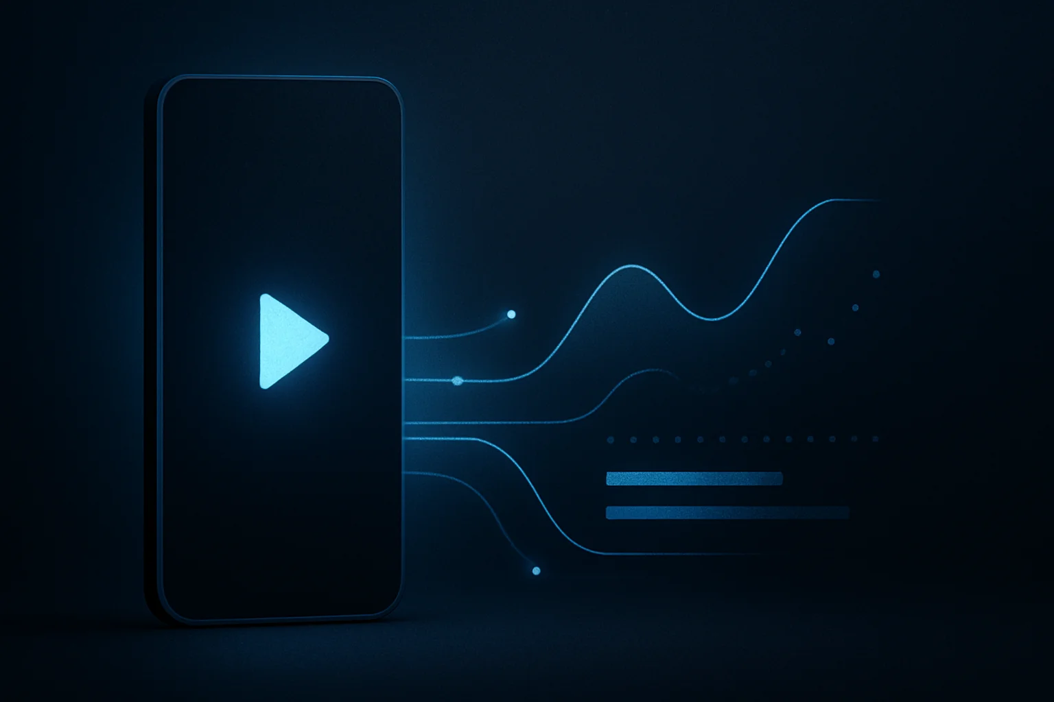Visualisation éditoriale reliant une vidéo verticale à des indicateurs analytiques, pour symboliser la mesure de l’impact du branding sur YouTube Ads.